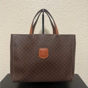 Celine Monogram Tote with Tan Leather Trim